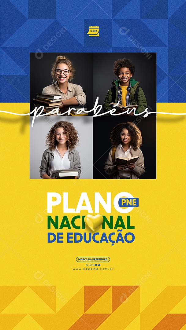Story Dia do Plano Nacional de Educação 12 de Dezembro Parabéns Social Media PSD Editável