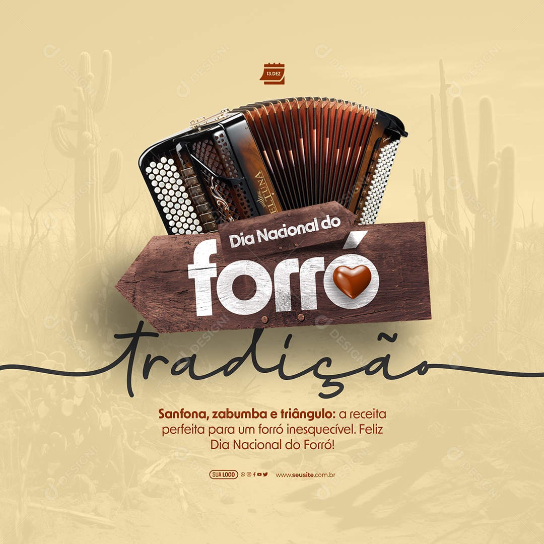 Dia Nacional do Forró 13 de Dezembro Tradição Sanfona Zabumba e Triângulo Social Media PSD Editável