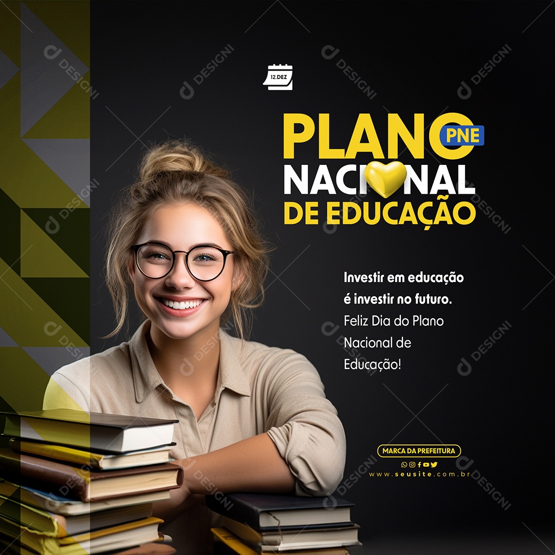 Feliz Dia do Plano Nacional de Educação 12 de Dezembro Social Media PSD Editável