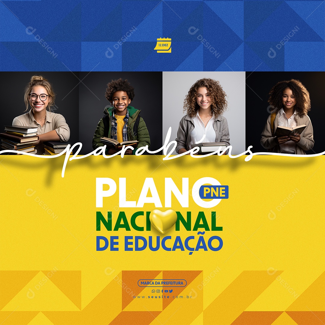 Dia do Plano Nacional de Educação 12 de Dezembro Parabéns Social Media PSD Editável