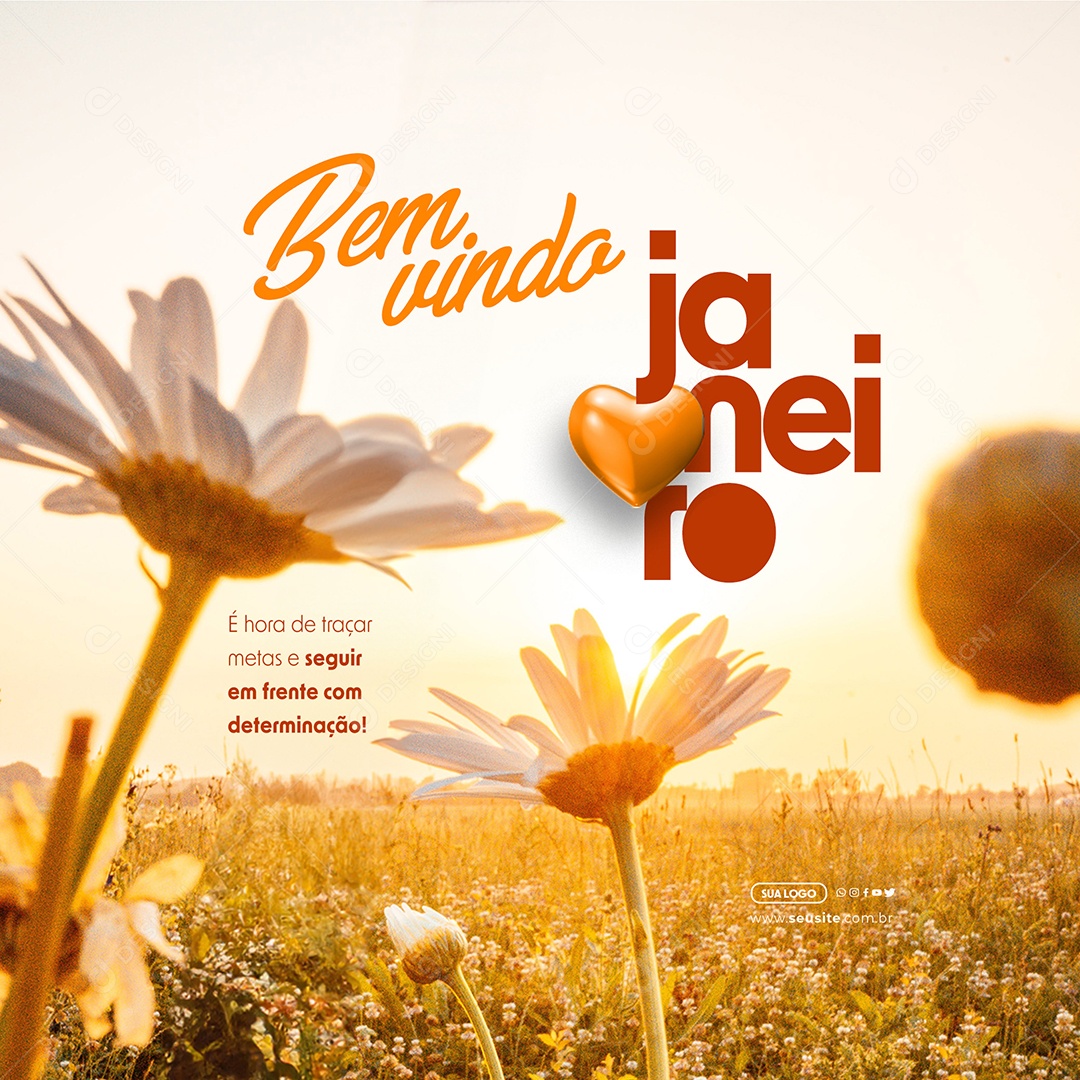 Bem Vindo Janeiro é Hora de Traçar Metas e Seguir em Frente com Determinação Social Media PSD Editável