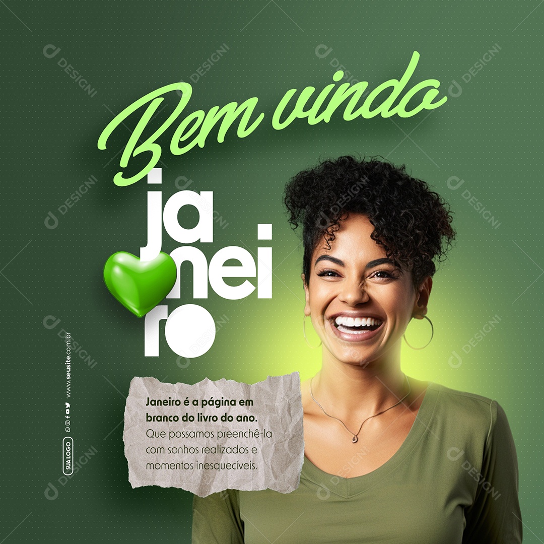 Welcome January is the Editable Social Media PSD Book of the Year Blank Page