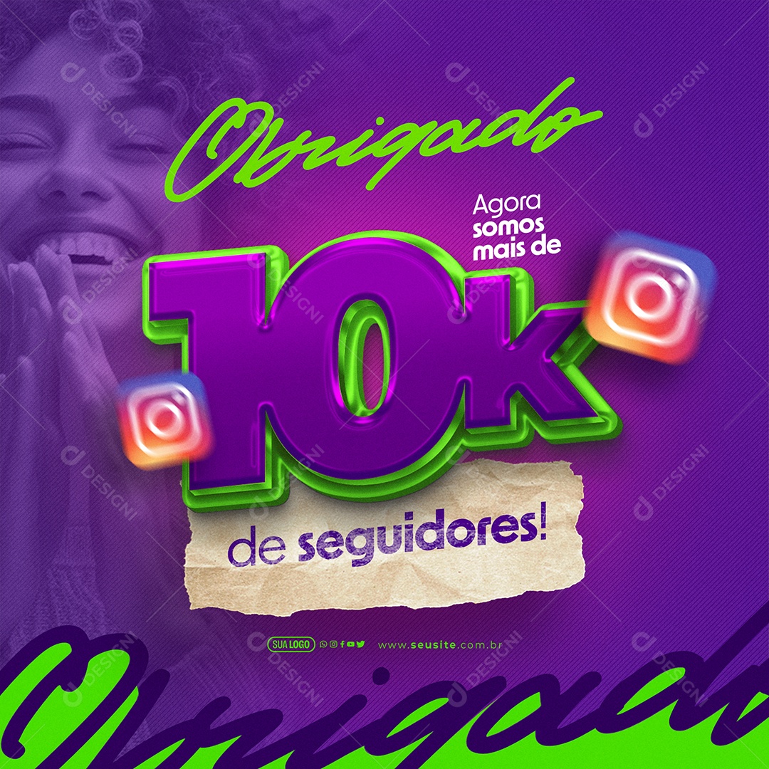 Obrigado Agora Somos mais de 10K de Seguidores Social Media PSD Editável