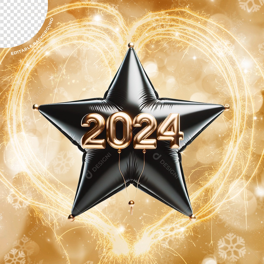 Elemento 3D Estrela 2024 Para Composição PSD