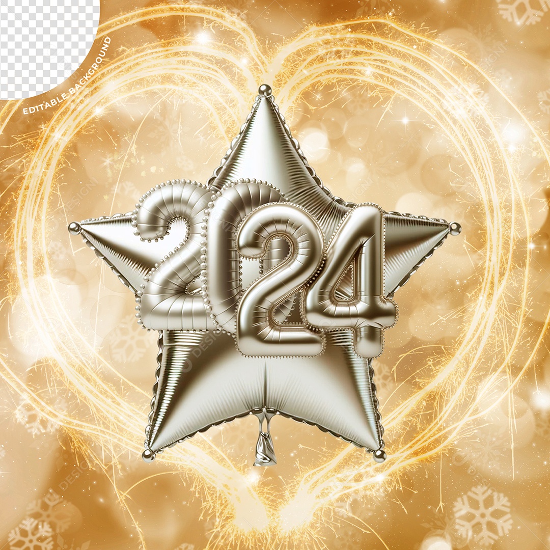 Elemento 3D Balão 2024 Para Composição PSD