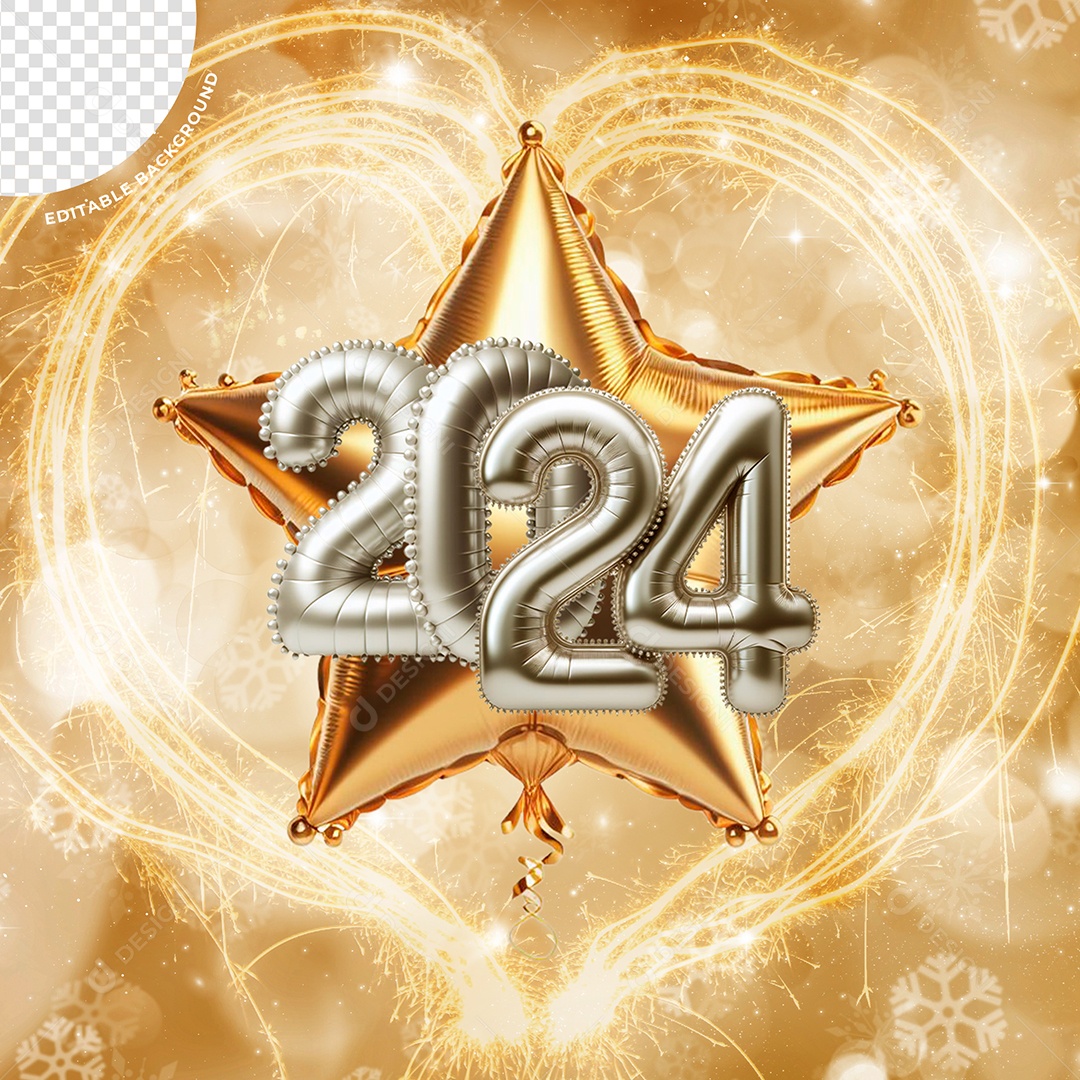 Elemento 3D Balão 2024 Ano Novo Para Composição PSD