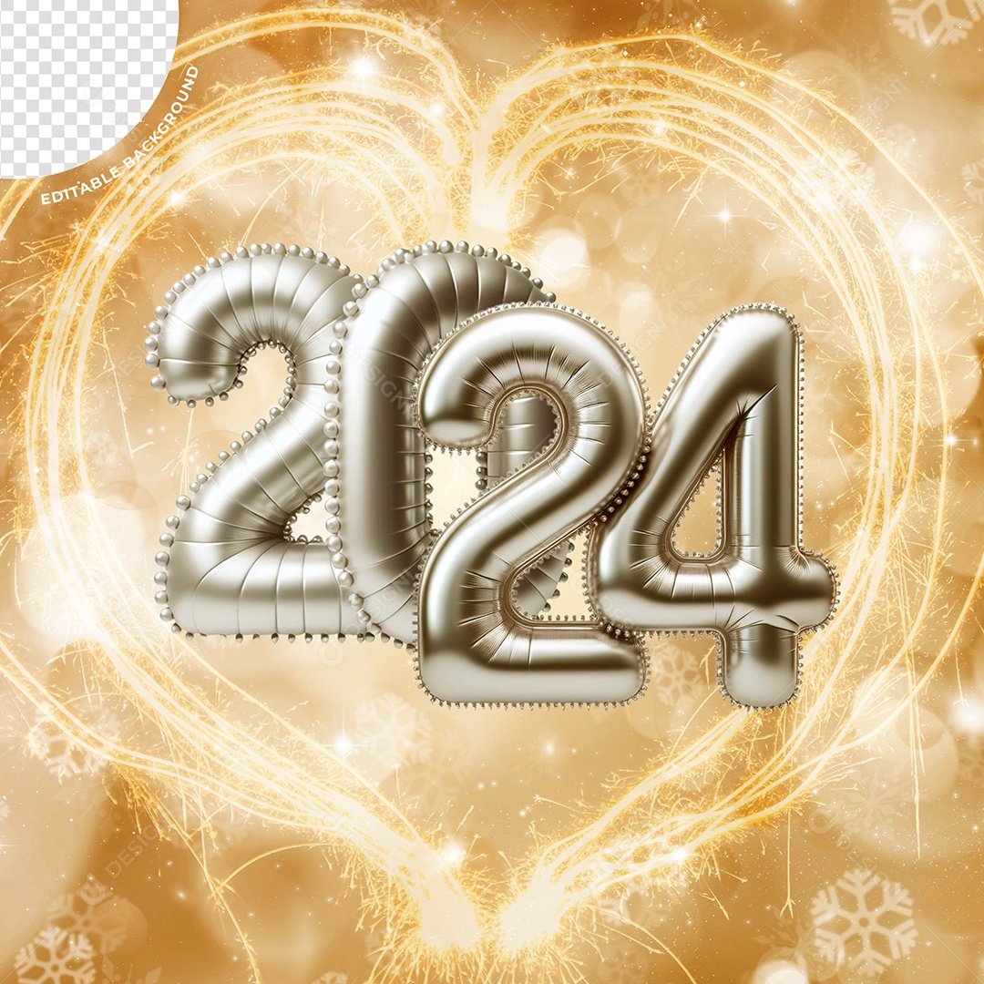 Número 3D Balão 2024 Para Composição PSD
