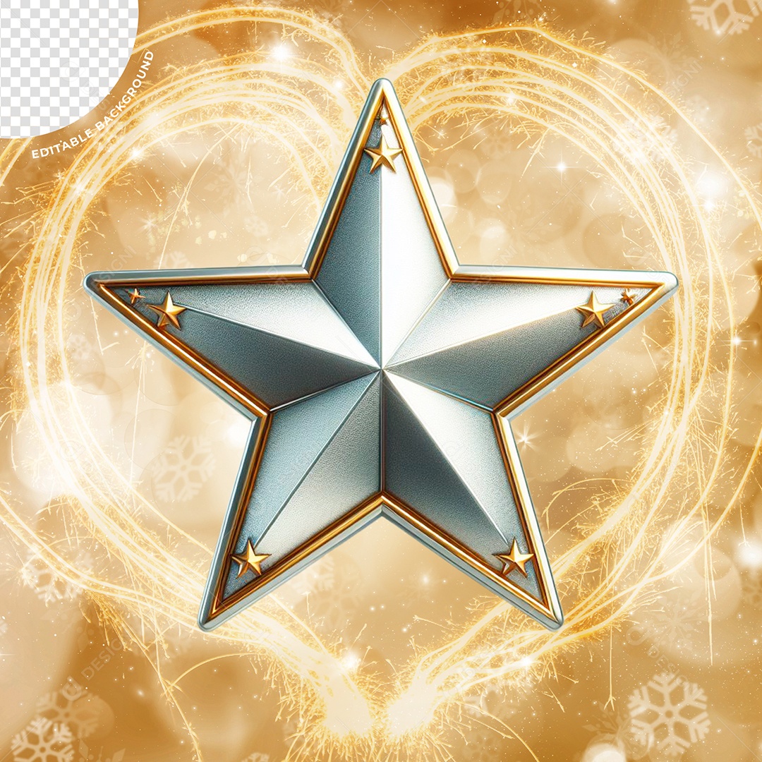 Elemento 3D Estrela Prata e Dourada Para Composição PSD