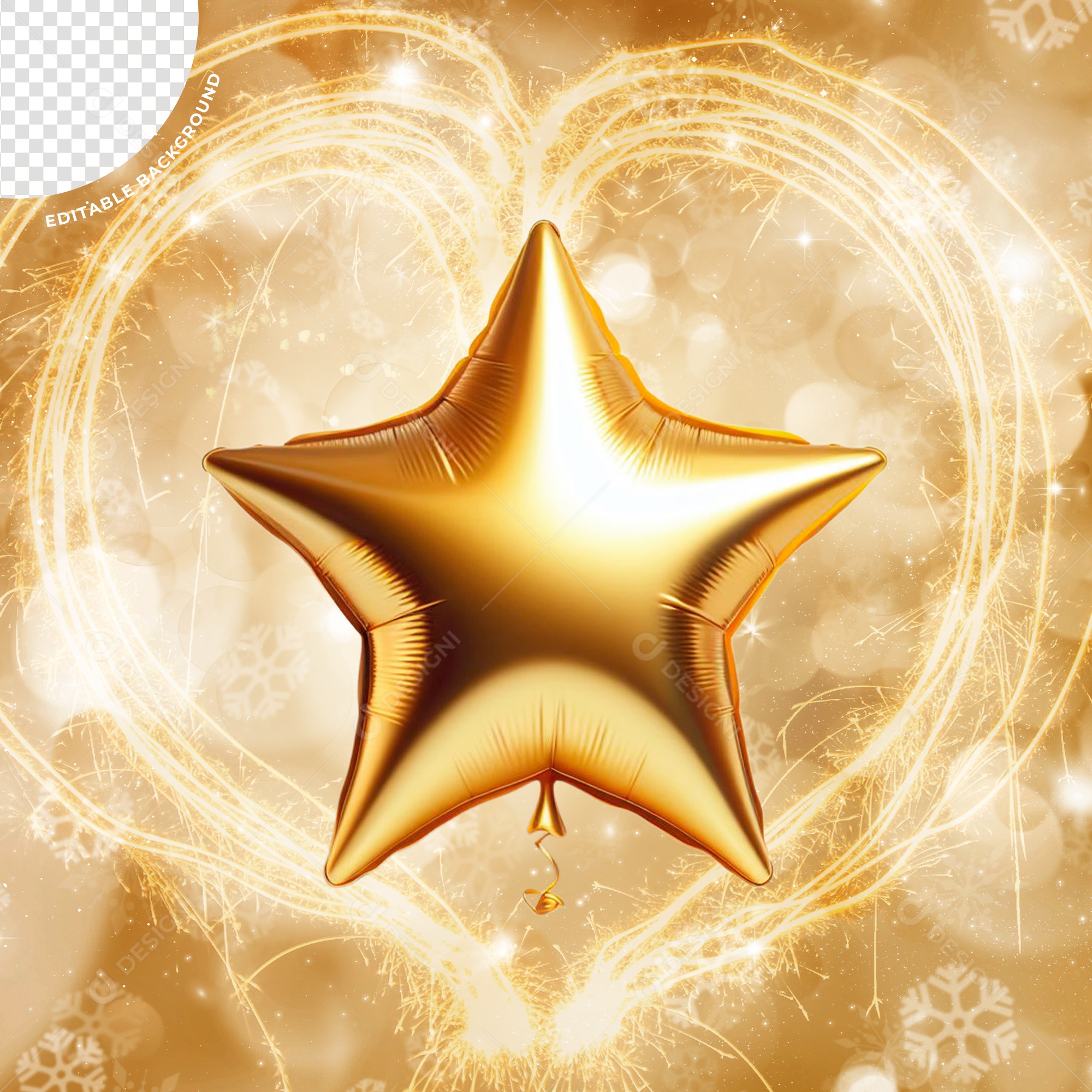 Elemento 3D Balão Estrela Dourada Para Composição PSD