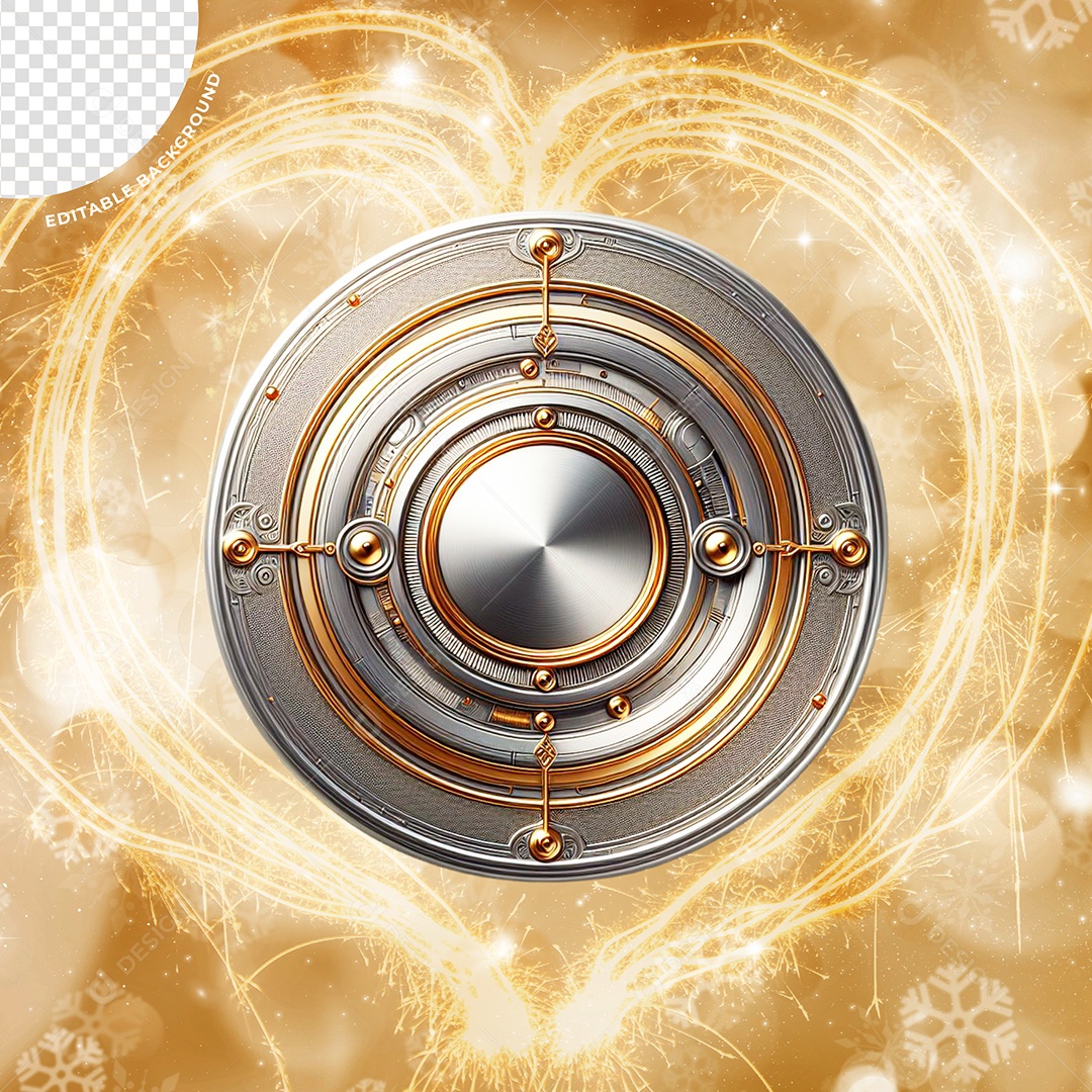 Elemento 3D Circular Prata e Dourado Para Composição PSD