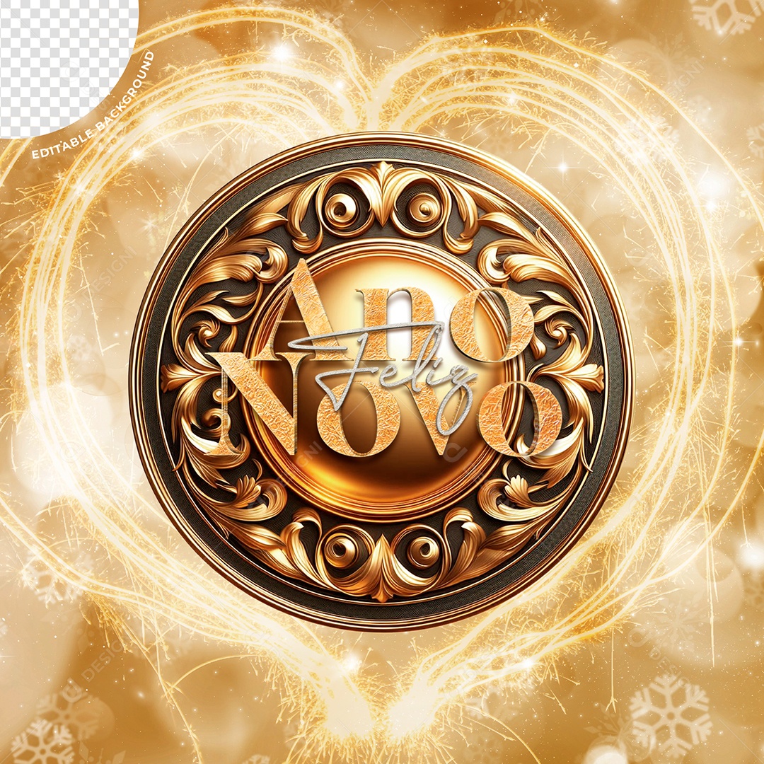 Elemento 3D Circular Feliz Ano Novo Para Composição PSD