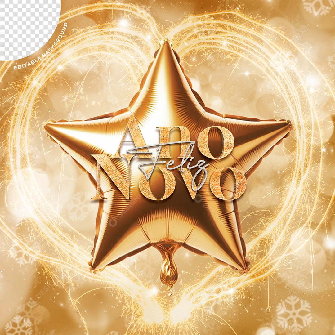 Elemento 3D Balão Estrela Feliz Ano Novo Para Composição PSD