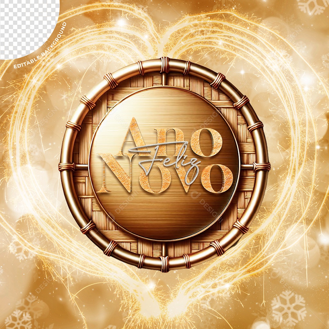 Elemento 3D Circular Feliz Ano Novo Para Composição PSD