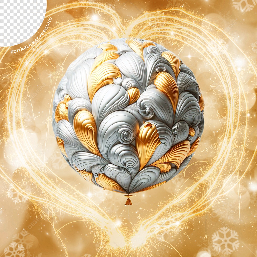 Elemento 3D Circular Branco Com Dourado Para Composição PSD