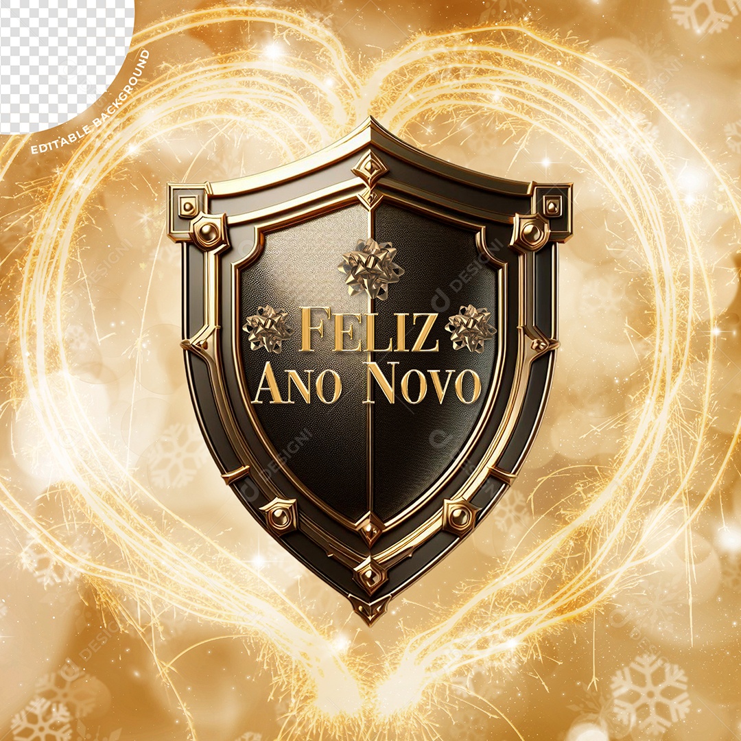 Elemento 3D Escudo Feliz Ano Novo Para Composição PSD