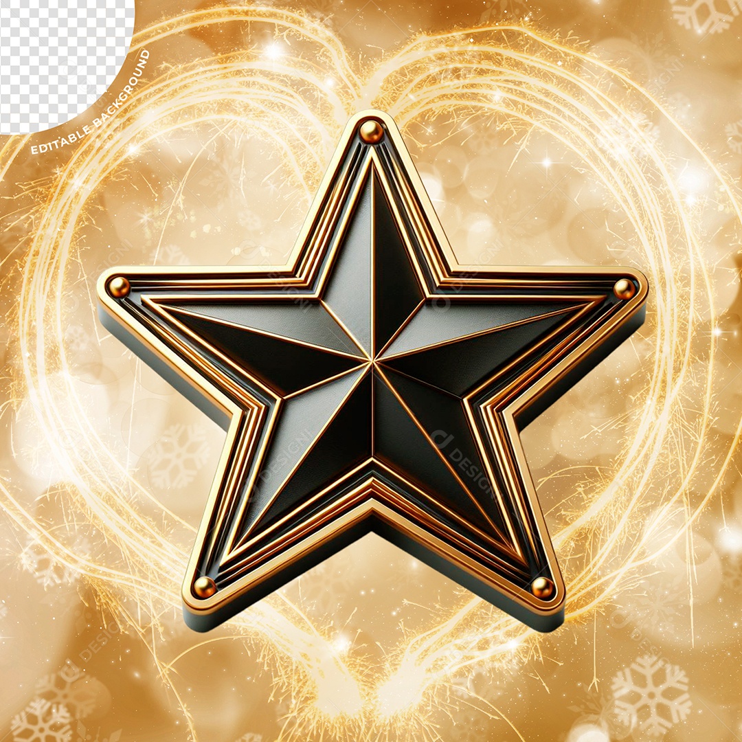 Elemento 3D Estrela Preta Ano Novo Para Composição PSD