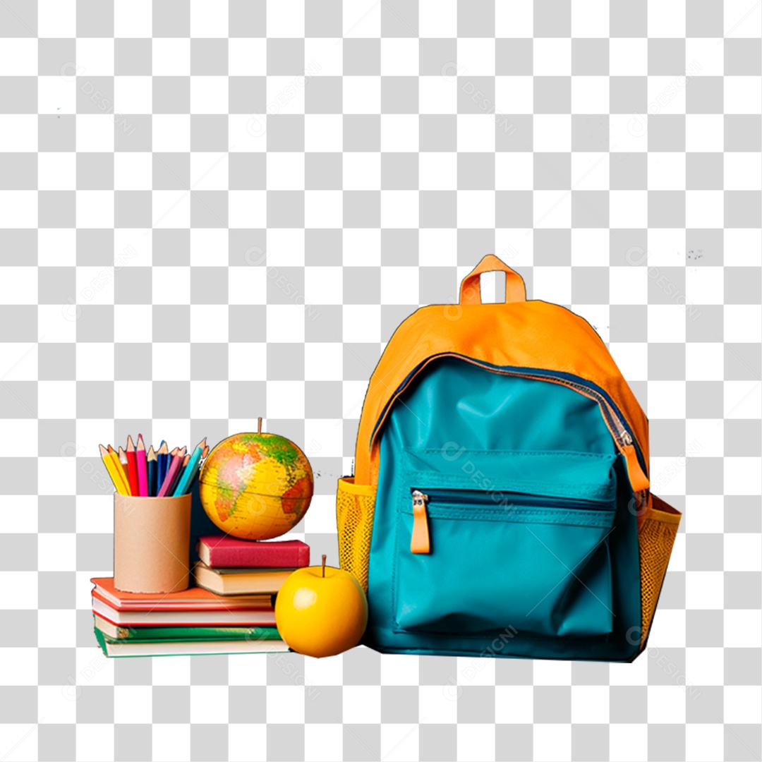 Bolsa Materiais Volta as Aulas PNG Transparente