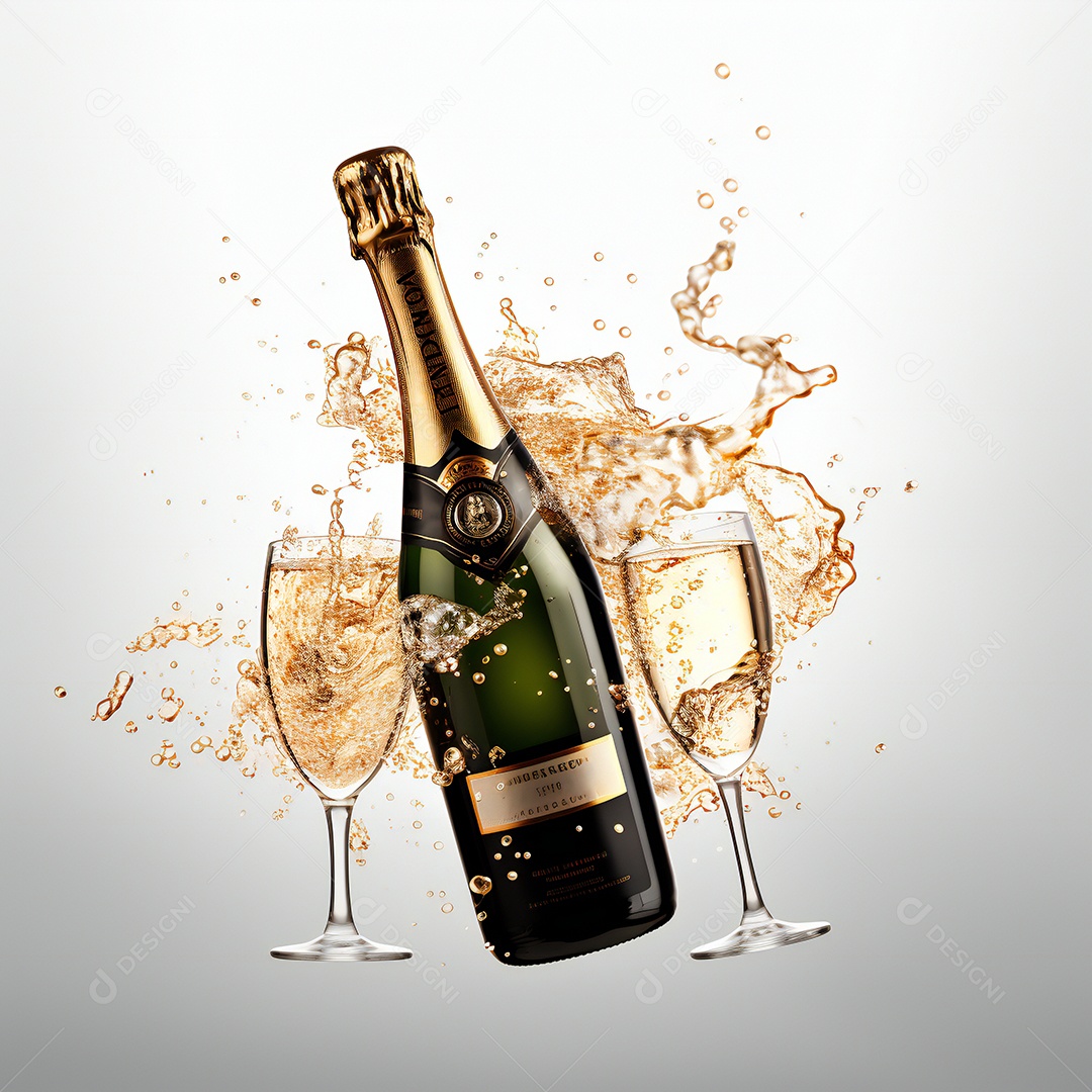 Garrafa de bebida alcoólica ao lado de uma taça