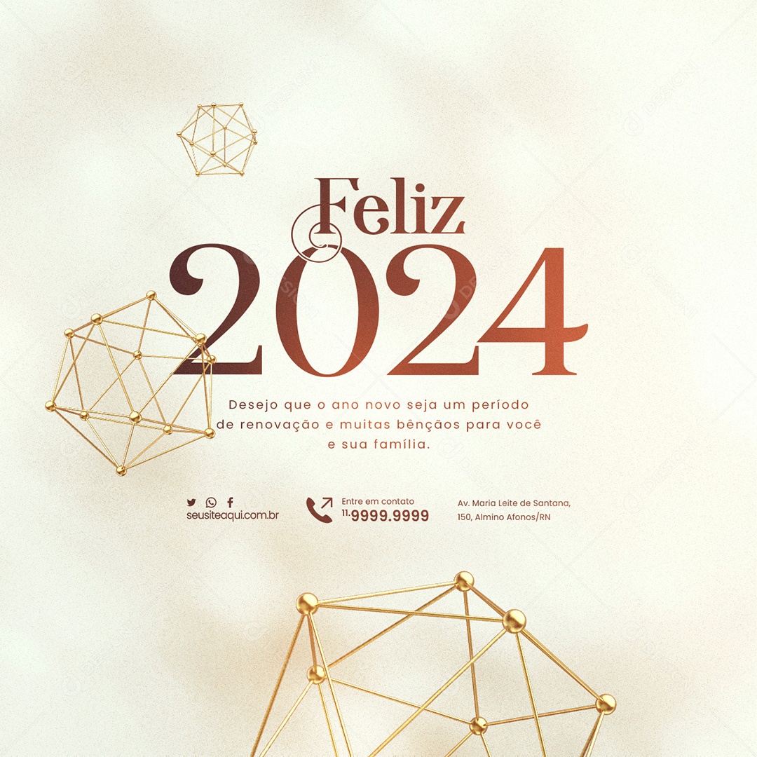 Feliz 2024 Desejo que o Ano Novo Seja um Período de Renovação e Muitas Bênçãos Social Media PSD Editável