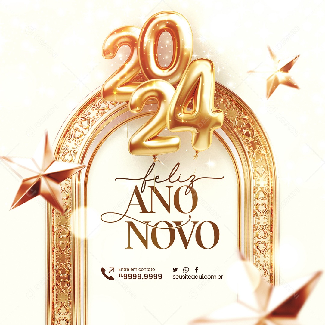 Feliz Ano Novo 2024 Social Media PSD Editável