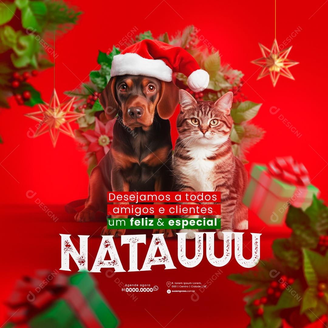 Feed Amigos e Clientes Um Feliz e Especial Natauuu Petshop Social Media PSD Editável