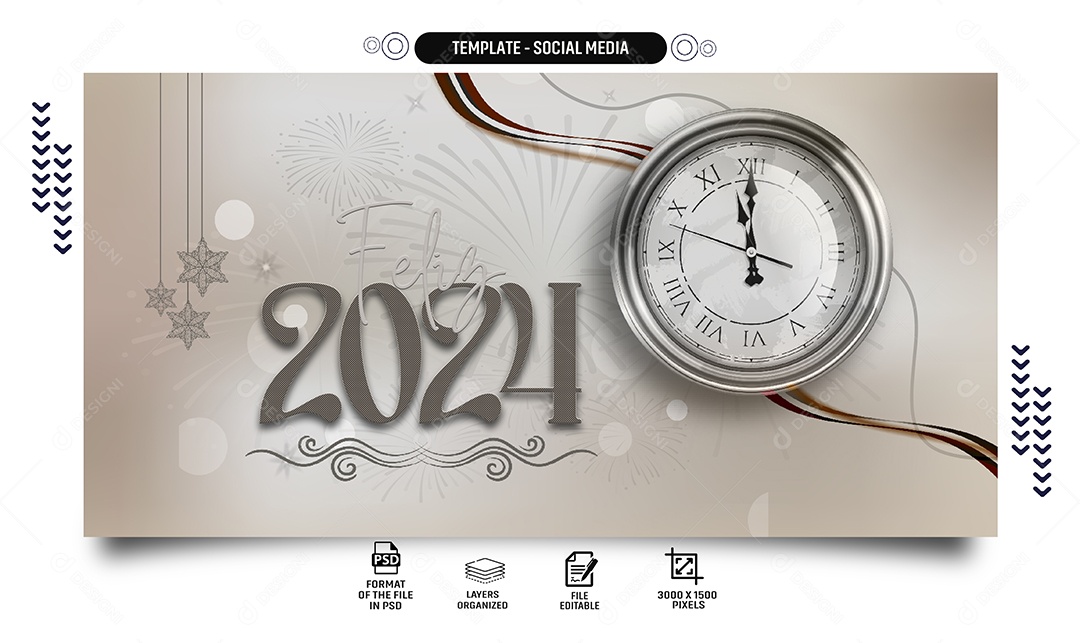 Social Media Banner Feliz 2024 PSD Editável