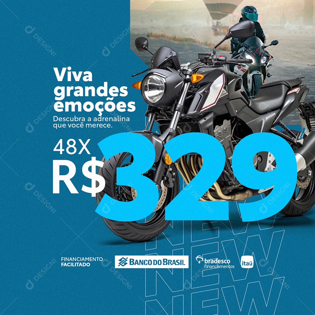 Concessionária Loja de Motos Viva Grandes Emoções Descubra a Adrenalina que Você Merece Social Media PSD Editável