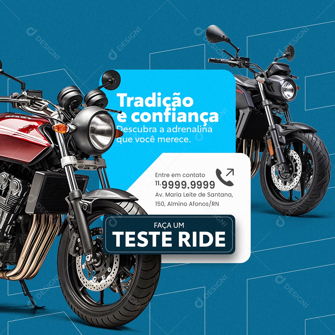 Concessionária Loja de Motos Tradição e Confiança Descubra a Adrenalina que Você Merece Social Media PSD Editável