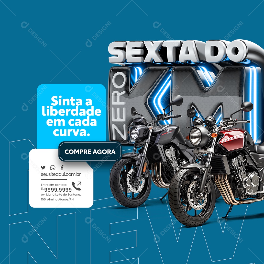 Concessionária Loja de Motos Sexta Do Zero KM Sinta a Liberdade em Cada Curva Compre Agora Social Media PSD Editável