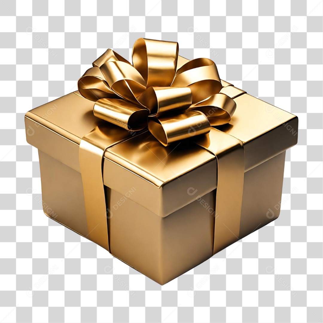 Caixa de Presente Dourada PNG Transparente