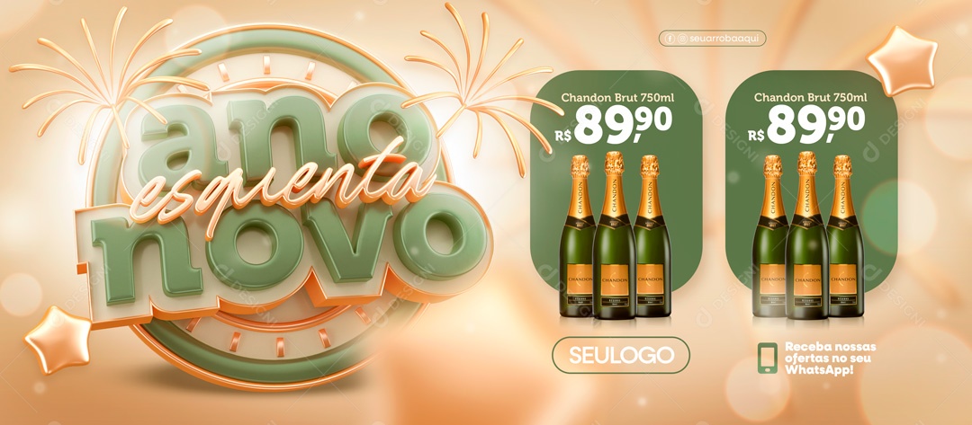 Social Media Banner Esquenta Ano Novo Champanhe Chandon PSD Editável