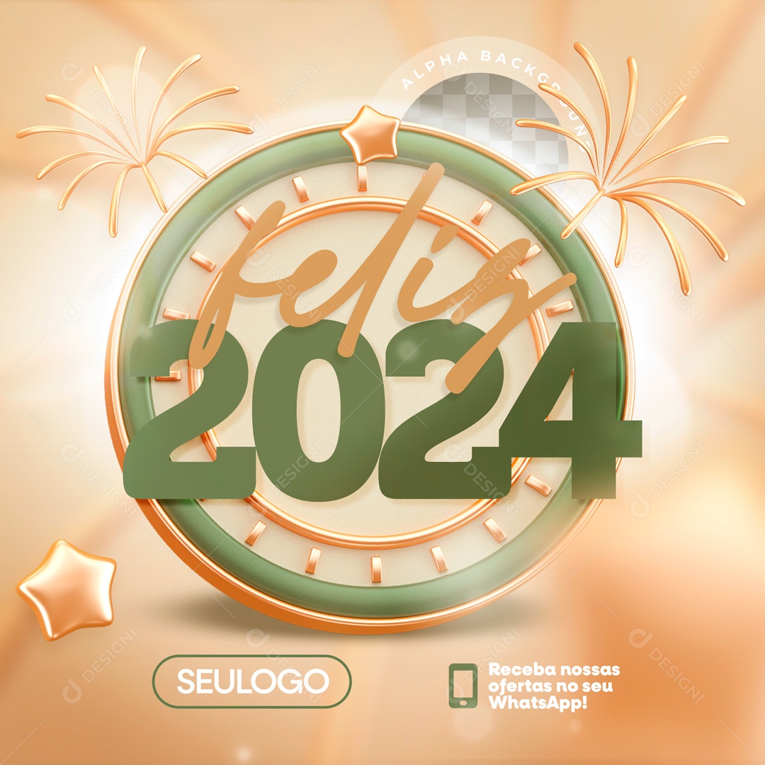 Selo 3D Feliz 2024 Para Composição PSD