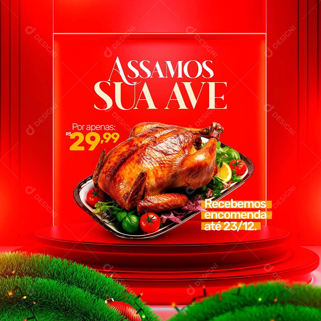 Social Media Assamos Sua Ave Recebemos Encomenda Natal PSD Editável