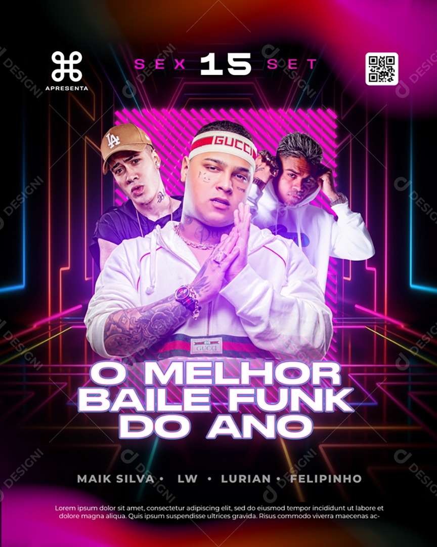 Flyer Mc Kevinho Mc Ryan SP Mc Cabelinho O Melhor Baile Funk Do Ano Social Media PSD Editável