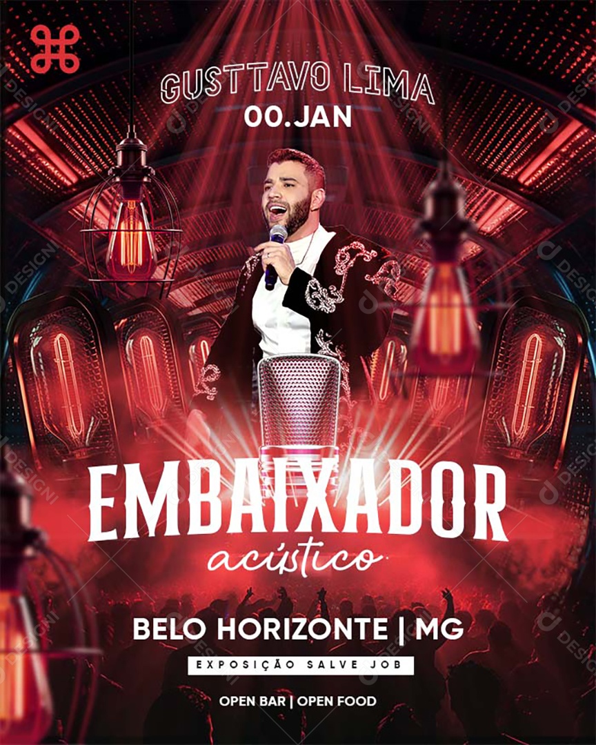 Flyer Gusttavo Lima Embaixador Acústico Social Media PSD Editável