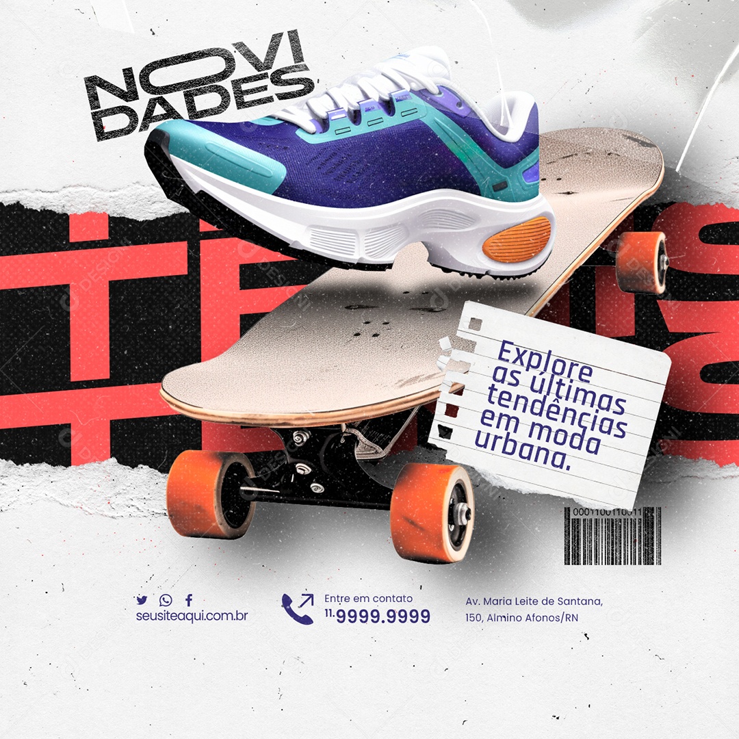 Loja de Acessórios de Skate Novidades Tênis e Skate Explore as Últimas Tendências em Moda Urbana Social Media PSD Editável
