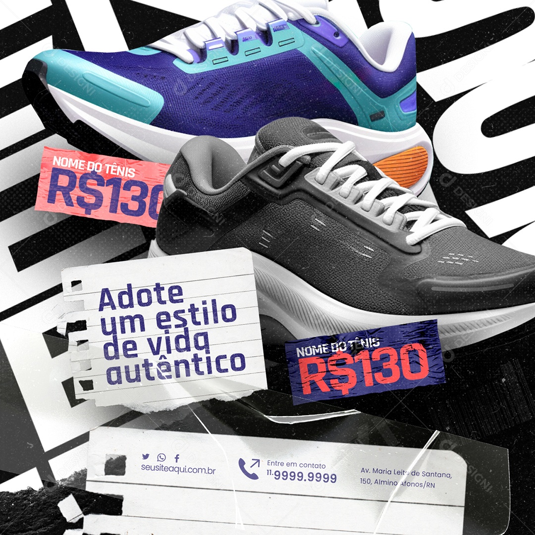 Loja de Acessórios de Skate Tênis Adote um Estilo de Vida Autêntico Social Media PSD Editável