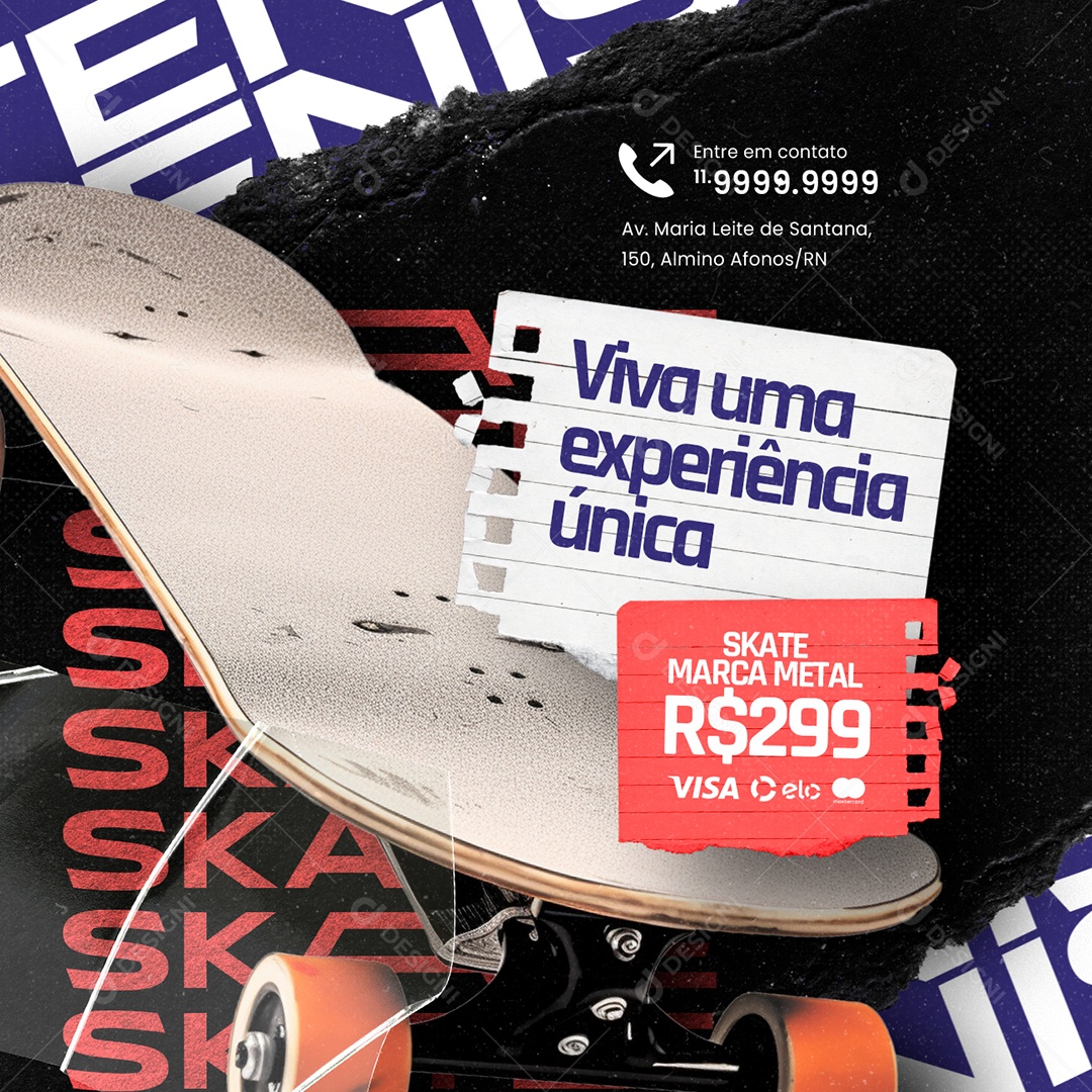 Social Media Via uma Experiência Única Skate Marca Metal Loja de Acessórios de Skate PSD Editável