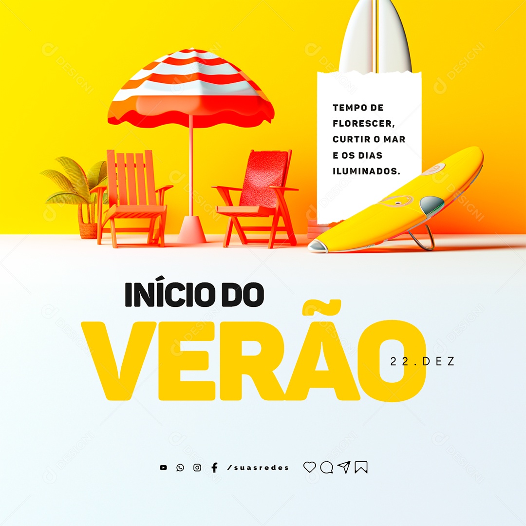 Início Do Verão 22 de Dezembro Tempo de Florescer Curtir o Mar Social Media PSD Editável