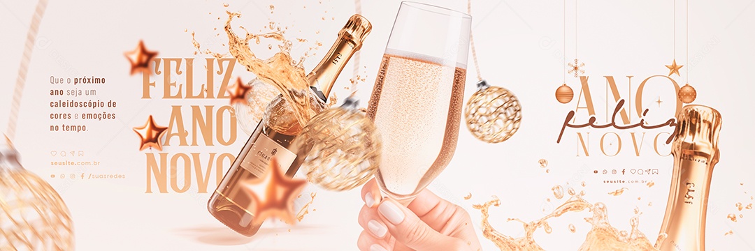 Carrossel Feliz Ano Novo Que o Próximo Ano Seja um Caleidoscópio de Cores e Emoções Social Media PSD Editável