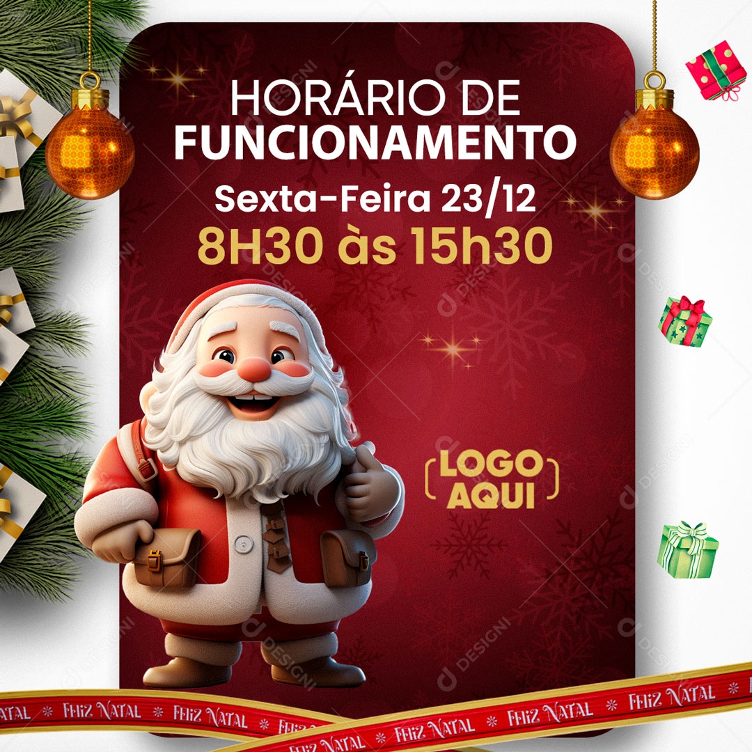 feliz natal Horário de Funcionamento Social Media PSD Editável