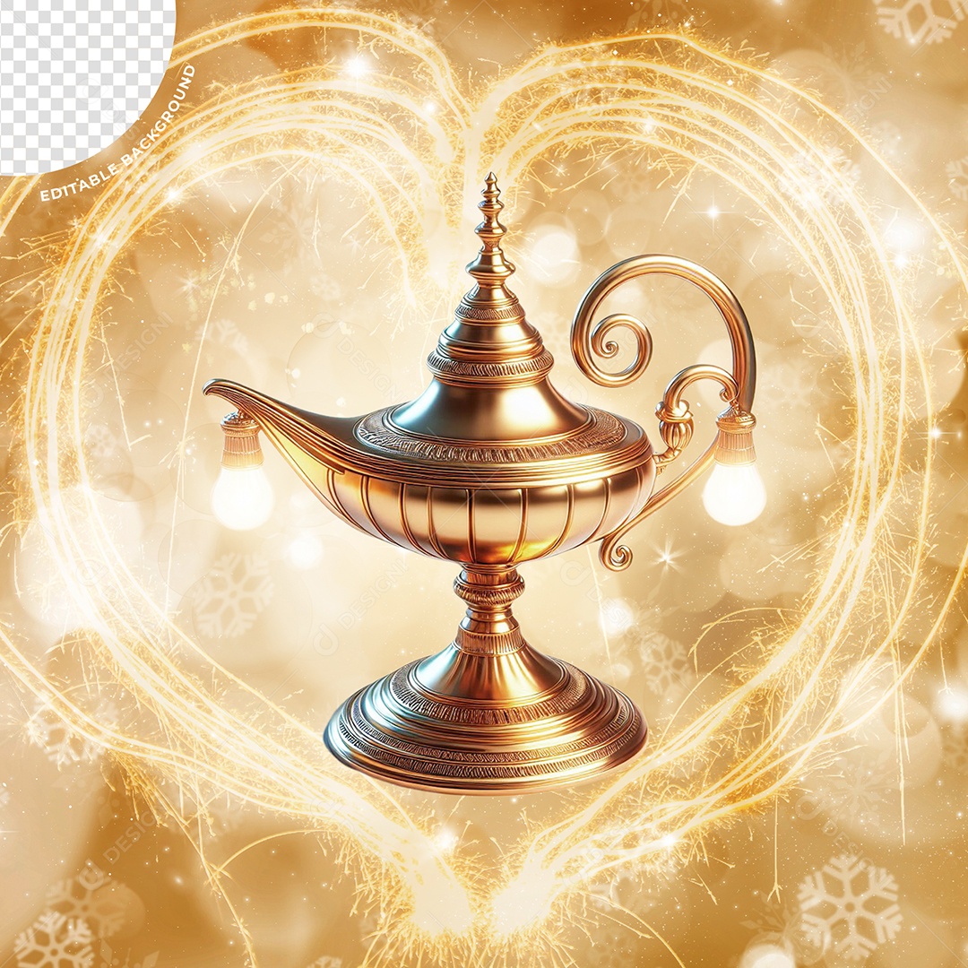 Lâmpada de Desejos Elemento 3D Dourado para Composição PSD