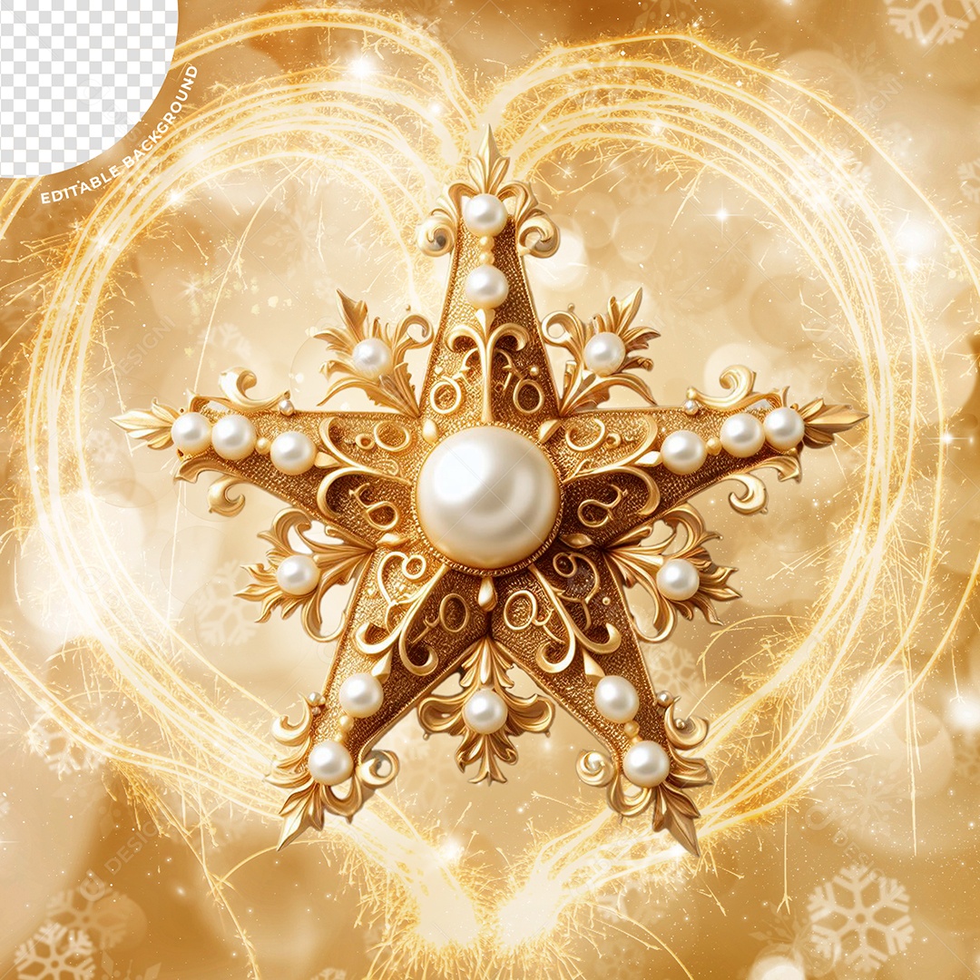 Estrela de ano novo Elemento 3D Dourado Branco para Composição PSD