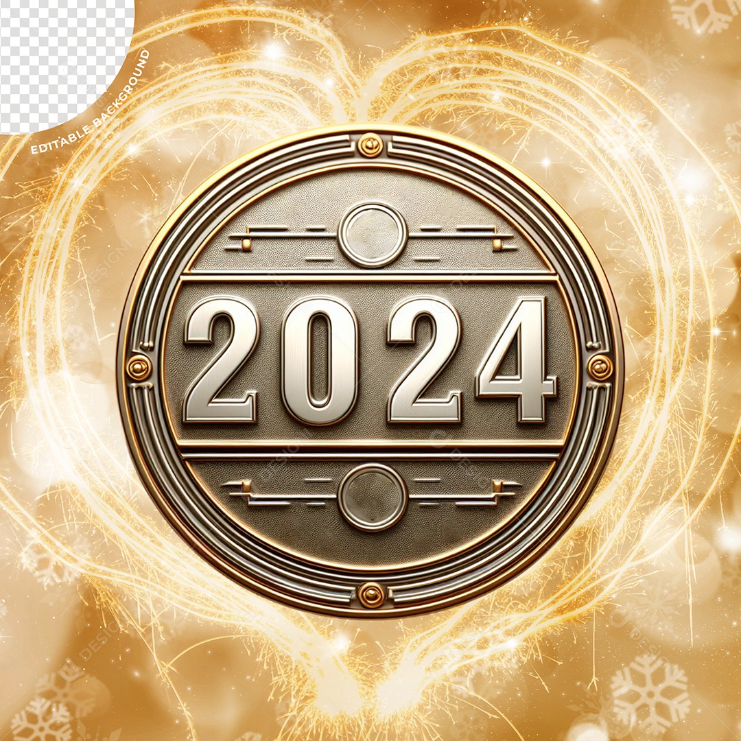 Número 2024 ano novo Elemento 3D Prata para Composição PSD