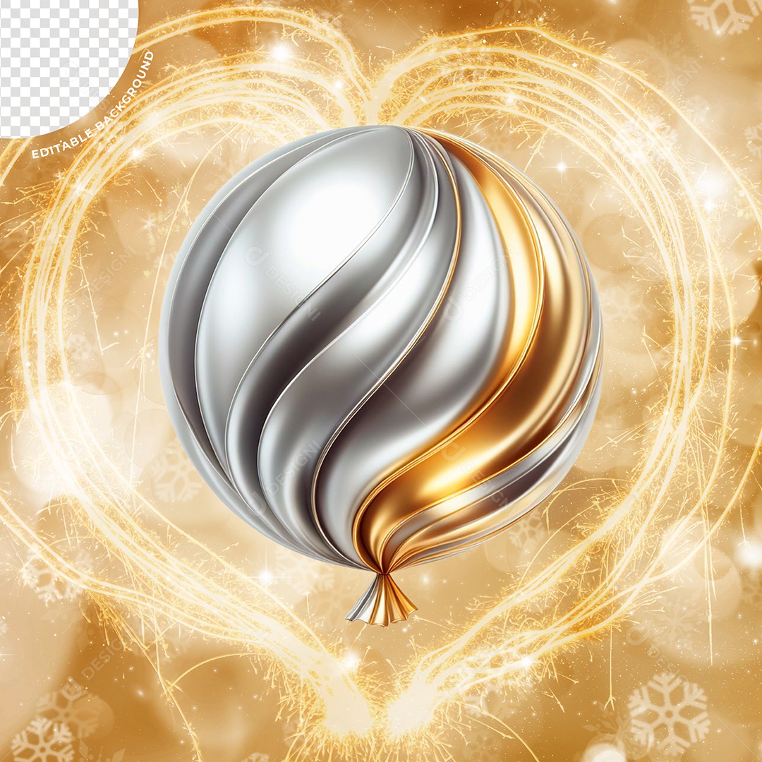 Balão de ano novo Elemento 3D Prata Dourado Preto para Composição PSD