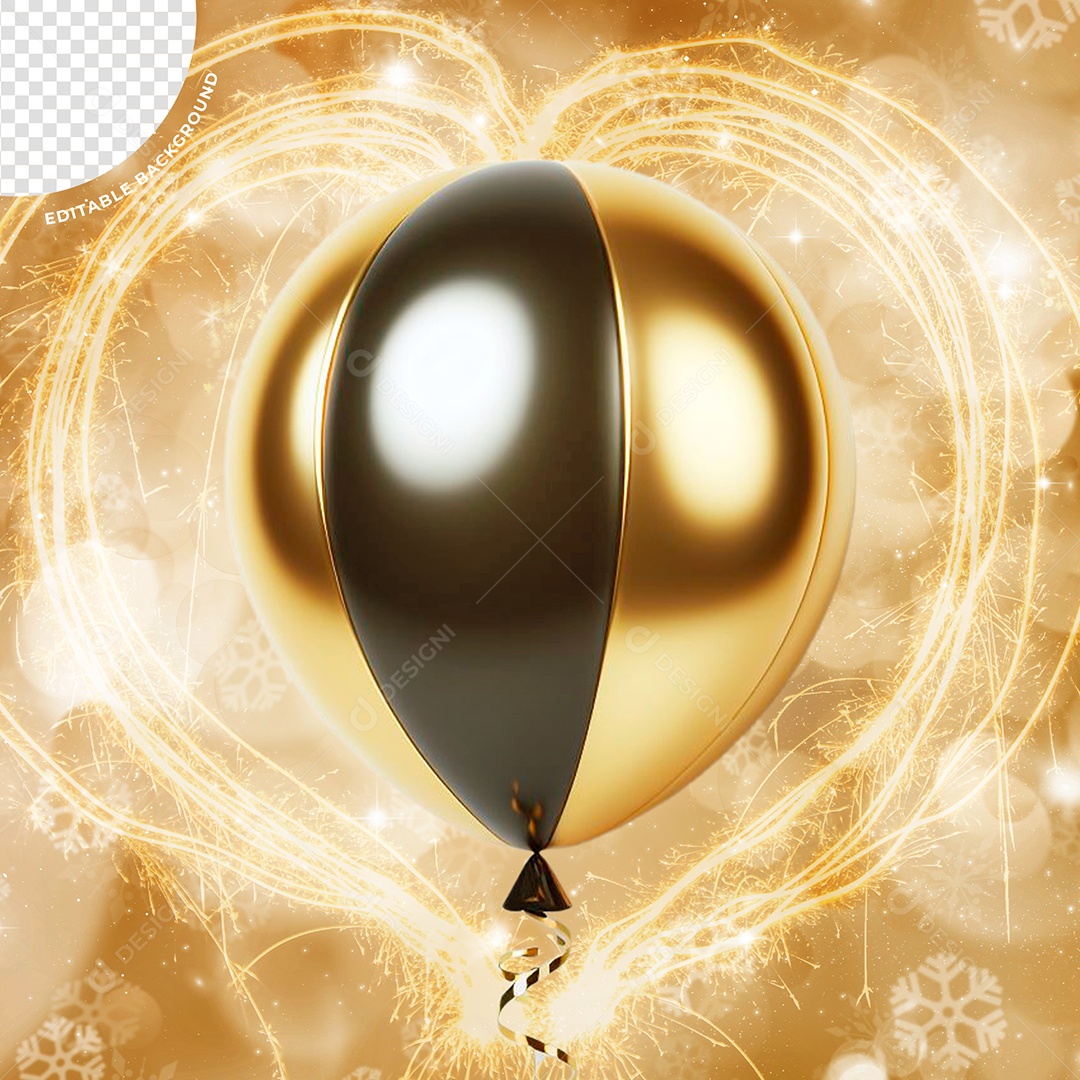 Black Gold 3D Element New Year Balloon for PSD Composition
