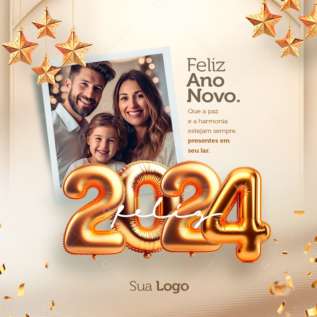 Feliz Ano Novo Feliz 2024 Que a Paz e a Harmonia Estejam Sempre Presentes em Seu Lar Social Media PSD Editável