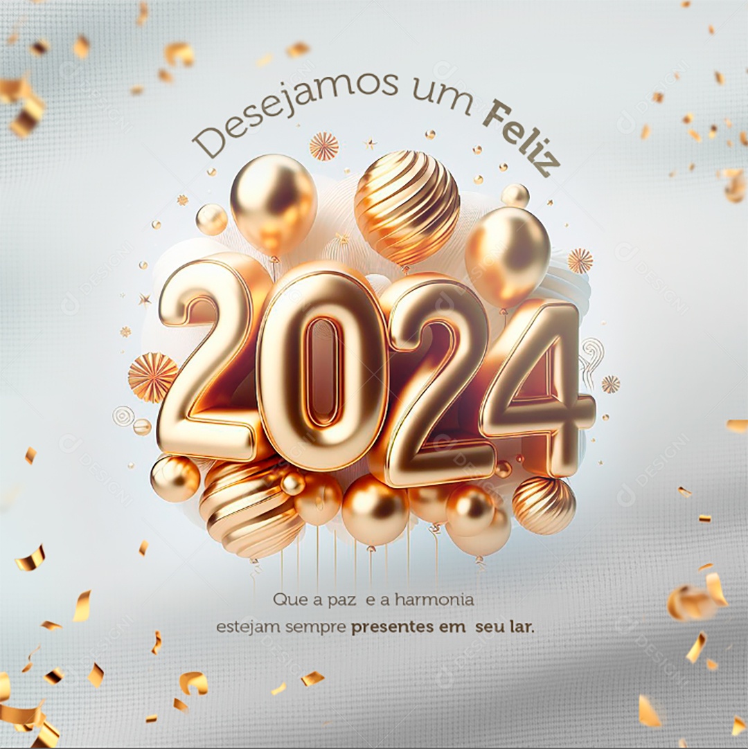 Feliz Ano Novo Desejamos um Feliz 2024 Que a Paz e a Harmonia Estejam Sempre Presentes Social Media PSD Editável