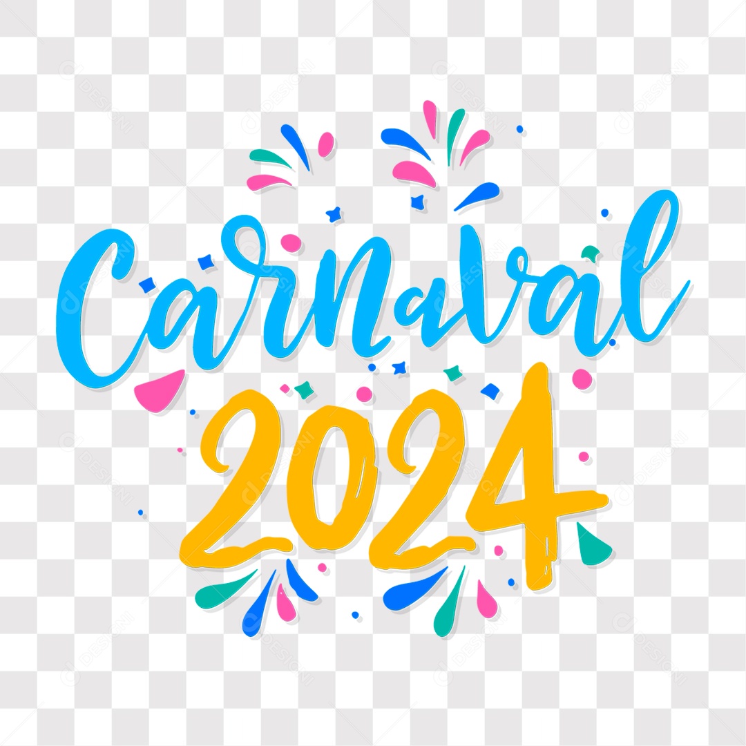 Lettering Carnaval 2024 Texto Azul e Amarelo EPS + PNG