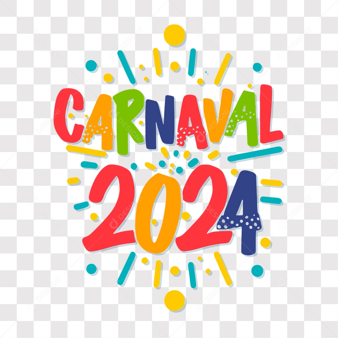Lettering Carnaval 2024 Texto Vermelho Laranja Verde e Azul EPS + PNG
